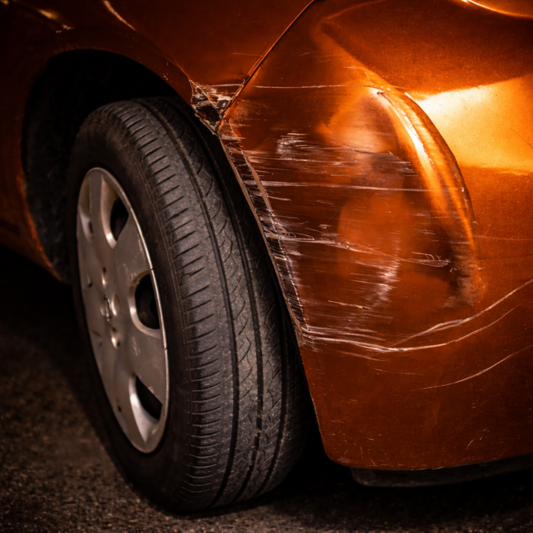 Smart Repair Stoßstange beschädigt orange Fahrzeug Kratzer und Delle Smart Repair Dortmund SRX